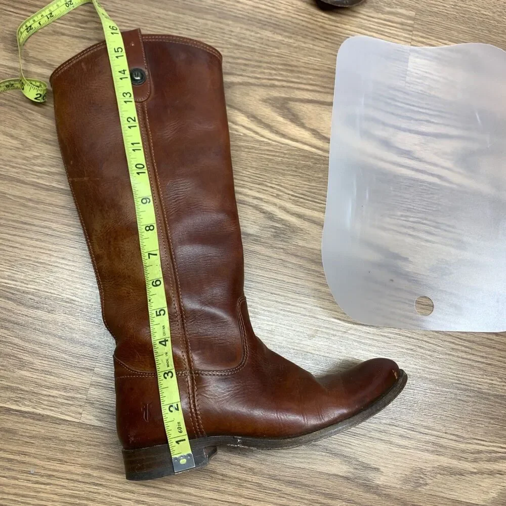 Frye #77167 Melissa Button Brown Tall Leather Riding Biker Womens Boots‎ Size 6B
